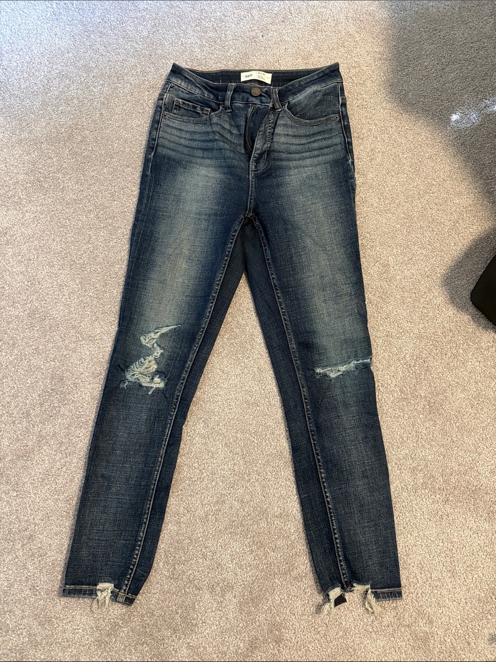 BKE Women's Dark Blue Distressed Skinny Jeans